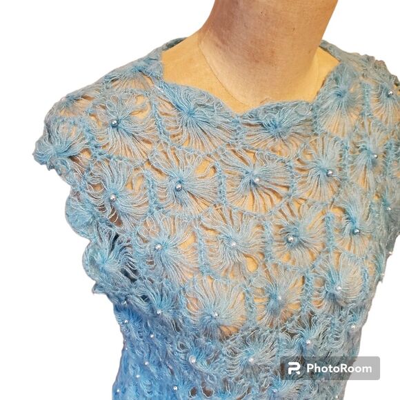 Vintage 60s sleeveless blue knit top small - Picture 4 of 10